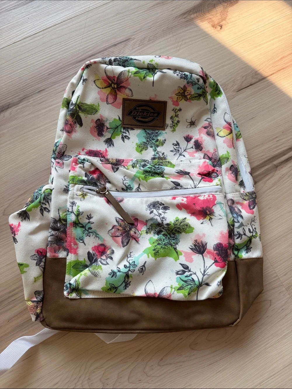Dickies Floral Cream Backpack with Brown Base and Multicolor Flowers